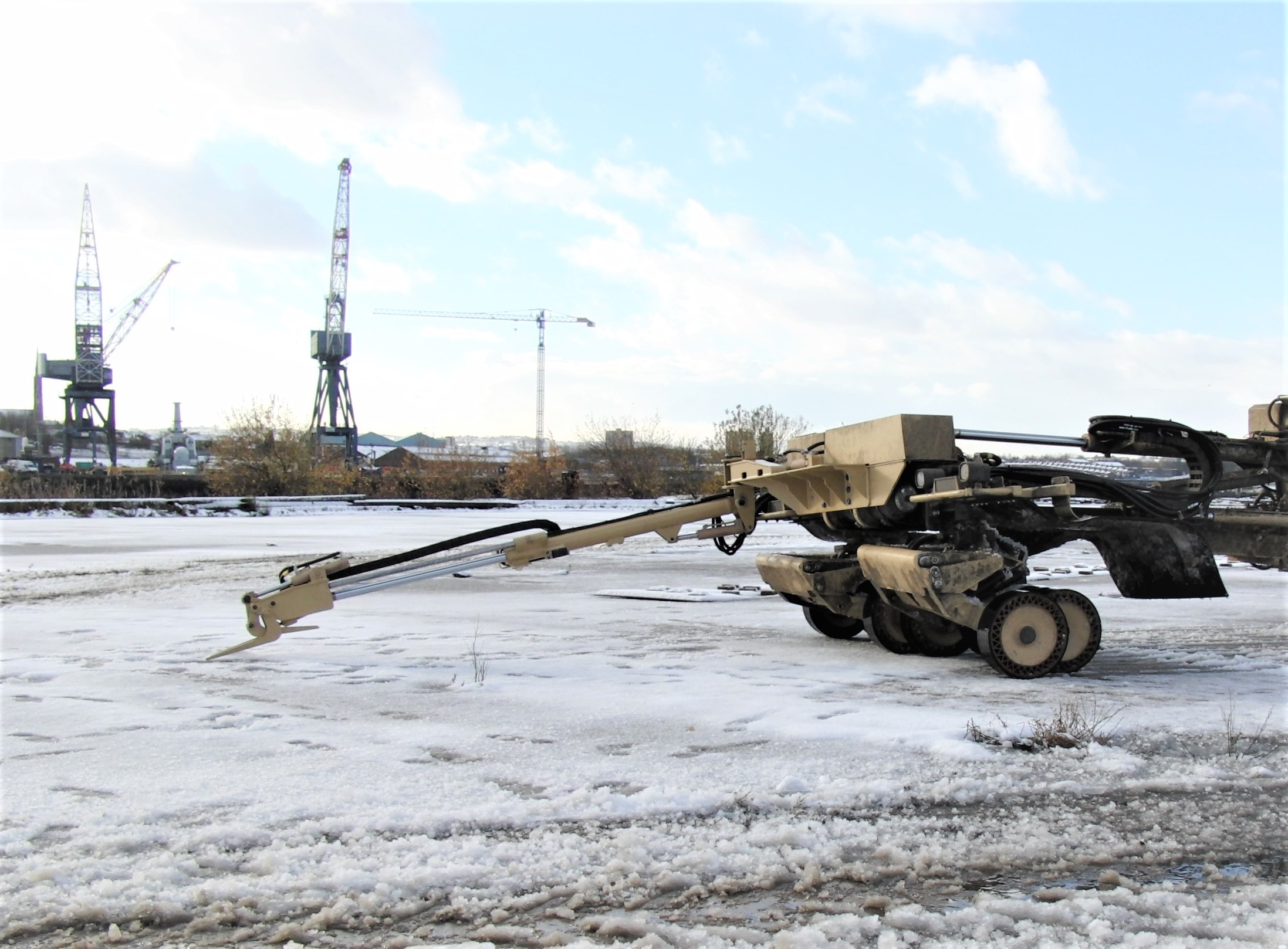 The Interrogation Arm provides capability to interrogate suspicious items at a significant distance from the vehicle.