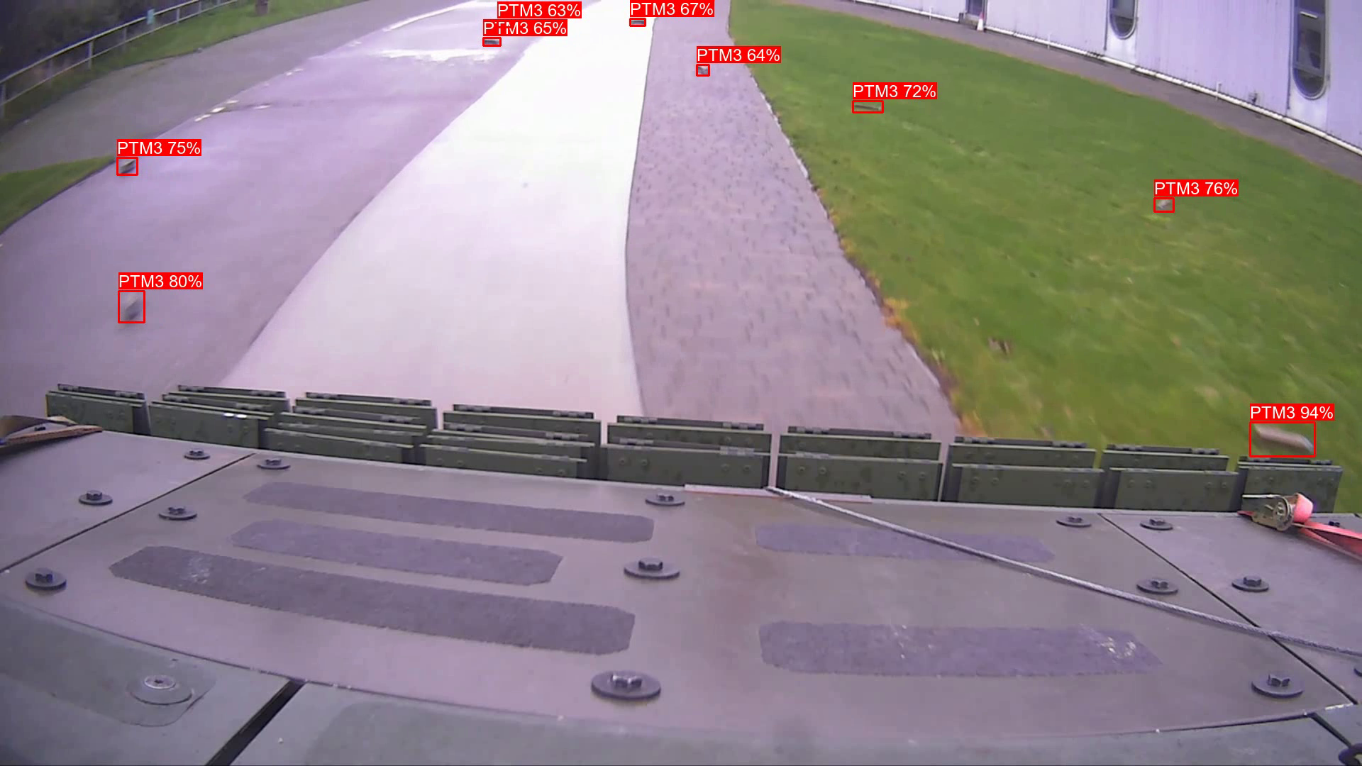 Threat-Sense uses artificial intelligence to identify surface laid threats, with a screen showing deep learning algorithms detecting anti-tank and anti-personnel mines