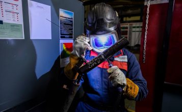 An apprentice hard at work in the Welding Academy